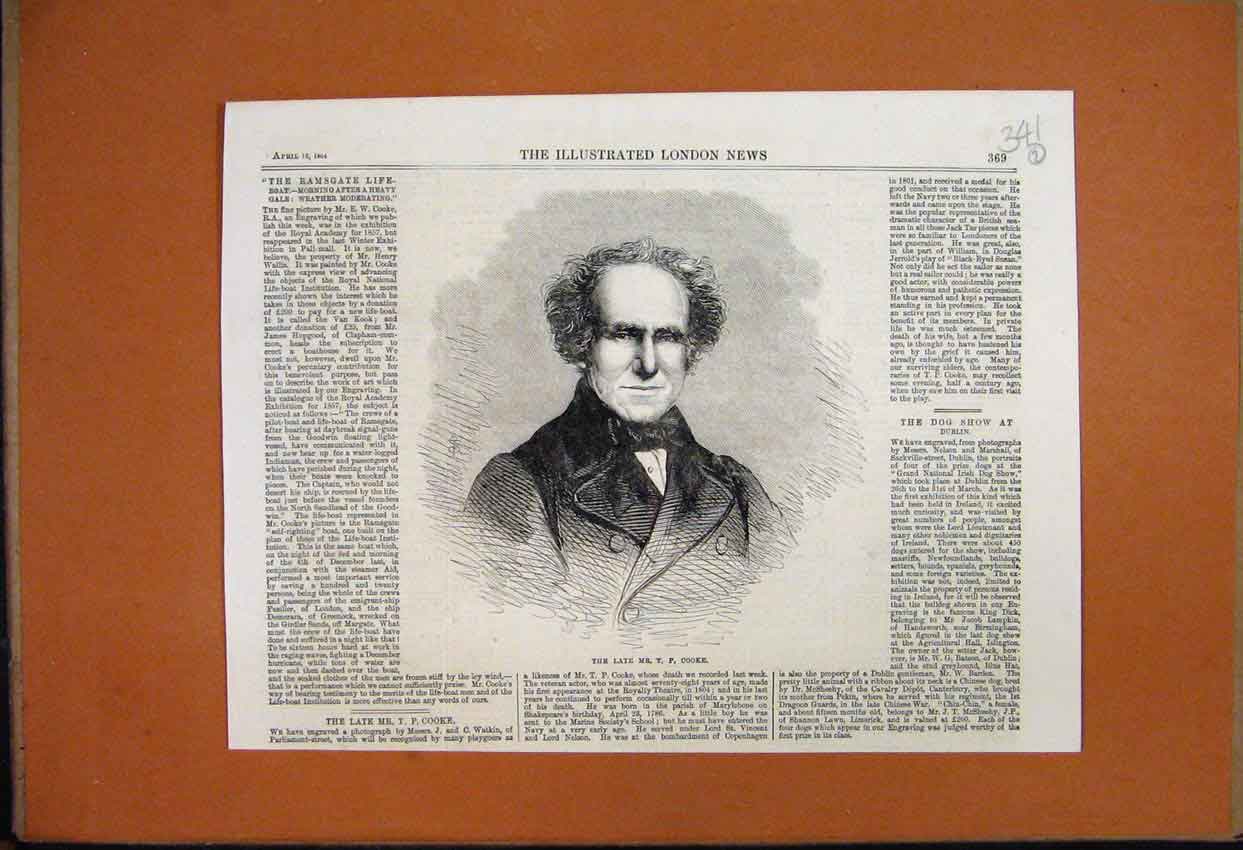 Original Old Antique Print 1864 Portrait Late Cooke Veteran Actor 19th