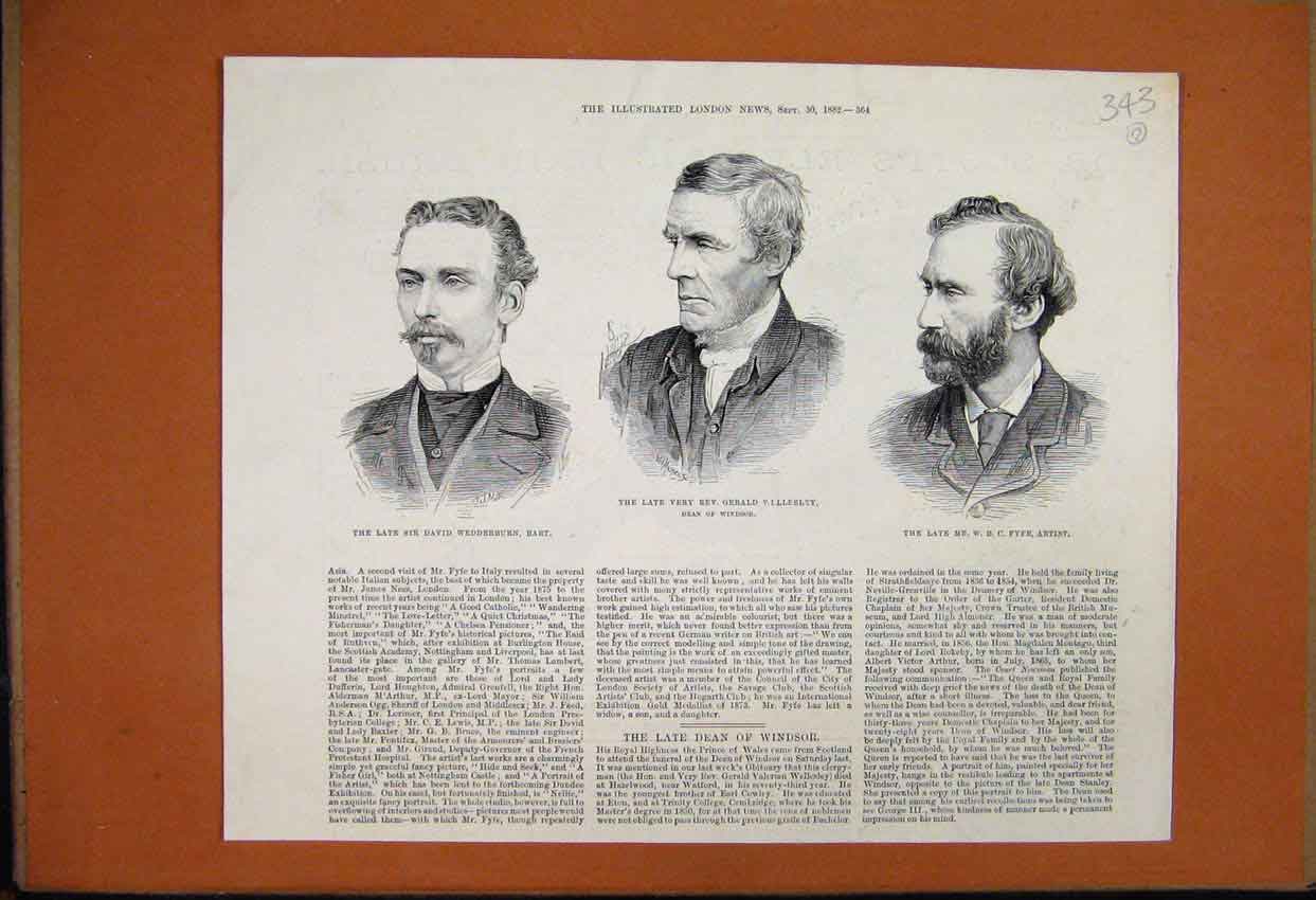 Original Old Antique Print 1882 Portrait Gerald Willesley Fyfe Artist Wedderburn