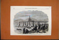 Original Old Antique Print 1868 Foundation-Stone Harbour Works Carnarvon Sea
