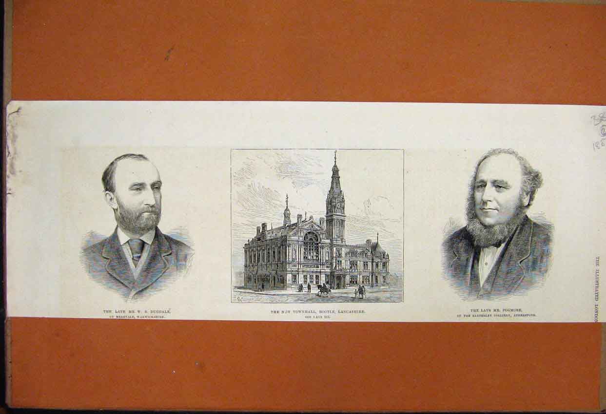 Original Old Antique Print 1882 Townhall Bootle Lancashire Pogmore Dugdale 19th