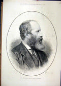 Original Old Antique Print 1882 Portrait George Edmund Street Architect 19th