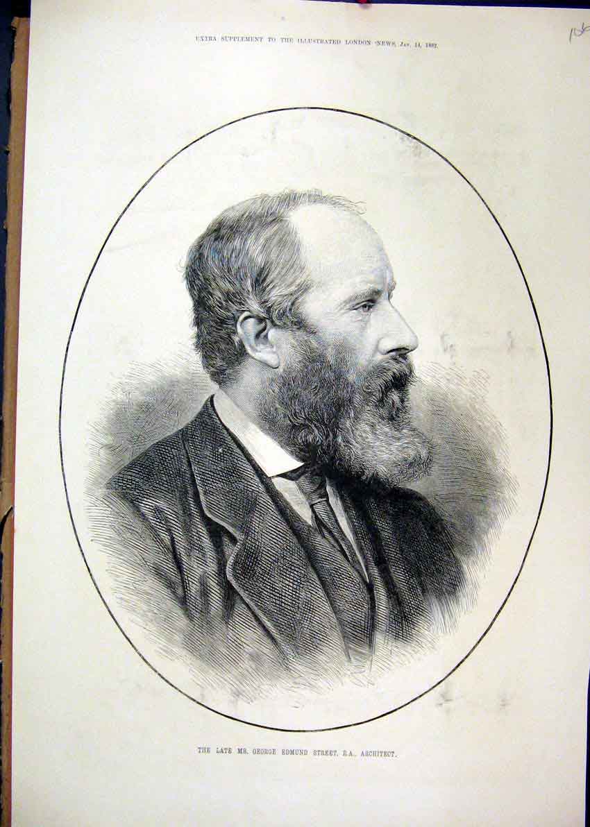 Original Old Antique Print 1882 Portrait George Edmund Street Architect 19th