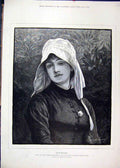 Original Old Antique Print 1883 Portrait Phoebe Royal Academy Water Colours 19th
