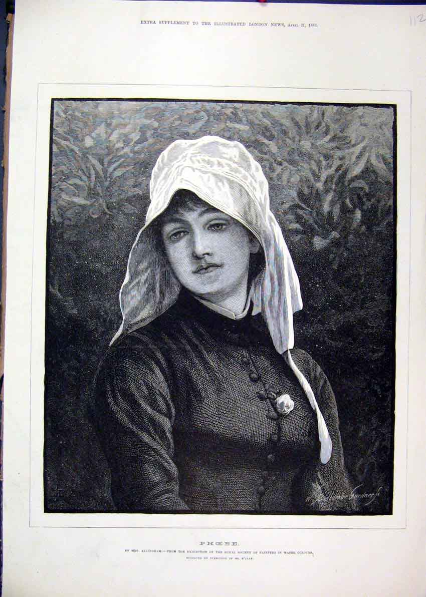 Original Old Antique Print 1883 Portrait Phoebe Royal Academy Water Colours 19th