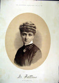 Original Old Antique Print 1884 Portrait Fortiscue Beautiful Woman Leighton 19th