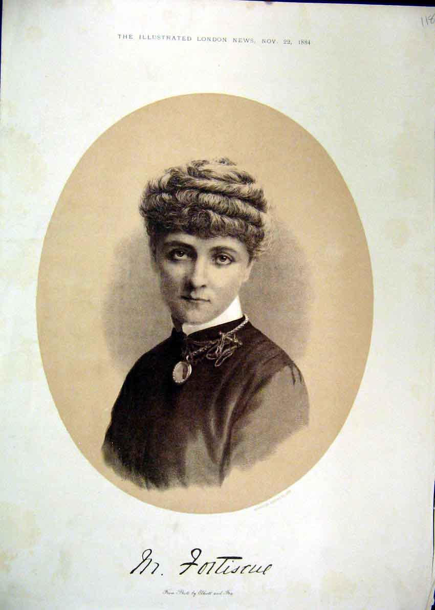 Original Old Antique Print 1884 Portrait Fortiscue Beautiful Woman Leighton 19th