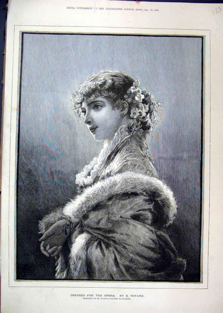 Original Old Antique Print 1883 Woman Dressed Opera Beautiful 19th