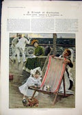 Original Old Antique Print 1894 Colour Ruth Mordaunt Yacht Dungeness Victorian