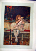 Original Old Antique Print 1886 Colour Little Girl Dinner Table 19th