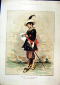 Original Old Antique Print Colour 1882 Swordsman Reading Lucio Rossi Victorian