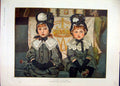 Original Old Antique Print Little Visitors 1883 Colour Young Girls Victorian