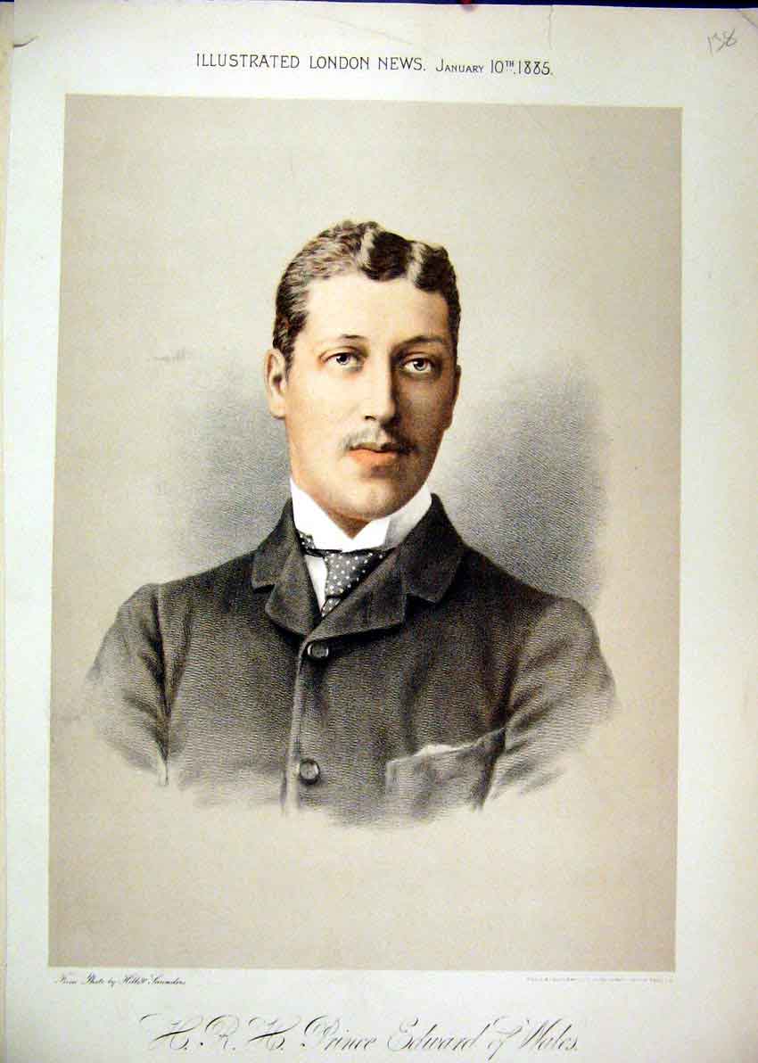 Original Old Antique Print 1885 Portrait Prince Edward Wales 19th