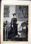 Original Old Antique Print 1872 Maid Honour Woman Dog Fine Art 19th
