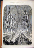 Original Old Antique Print 1873 Mayor Banquet York Dinner Guildhall Victorian