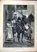 Original Old Antique Print 1886 Gallant Lancer Sier Horse Boy Mother Fine Art