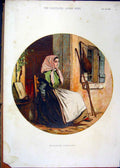 Original Old Antique Print Colour 1856 Boulogne Fish-Girl Woman Sitting Door