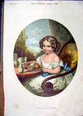 Original Old Antique Print 1857 Colour Beautiful Little Girl Ada Blaikley 19th