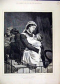 Original Old Antique Print 1882 Childrens Hospital Nurse Carrying Baby Victorian
