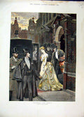 Original Old Antique Print Colour 1889 Wedding Money Carriage Macquoid Victorian