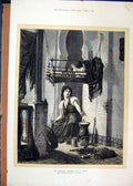 Original Old Antique Print 1872 Algerian Mother Baby Crib Swinging Victorian