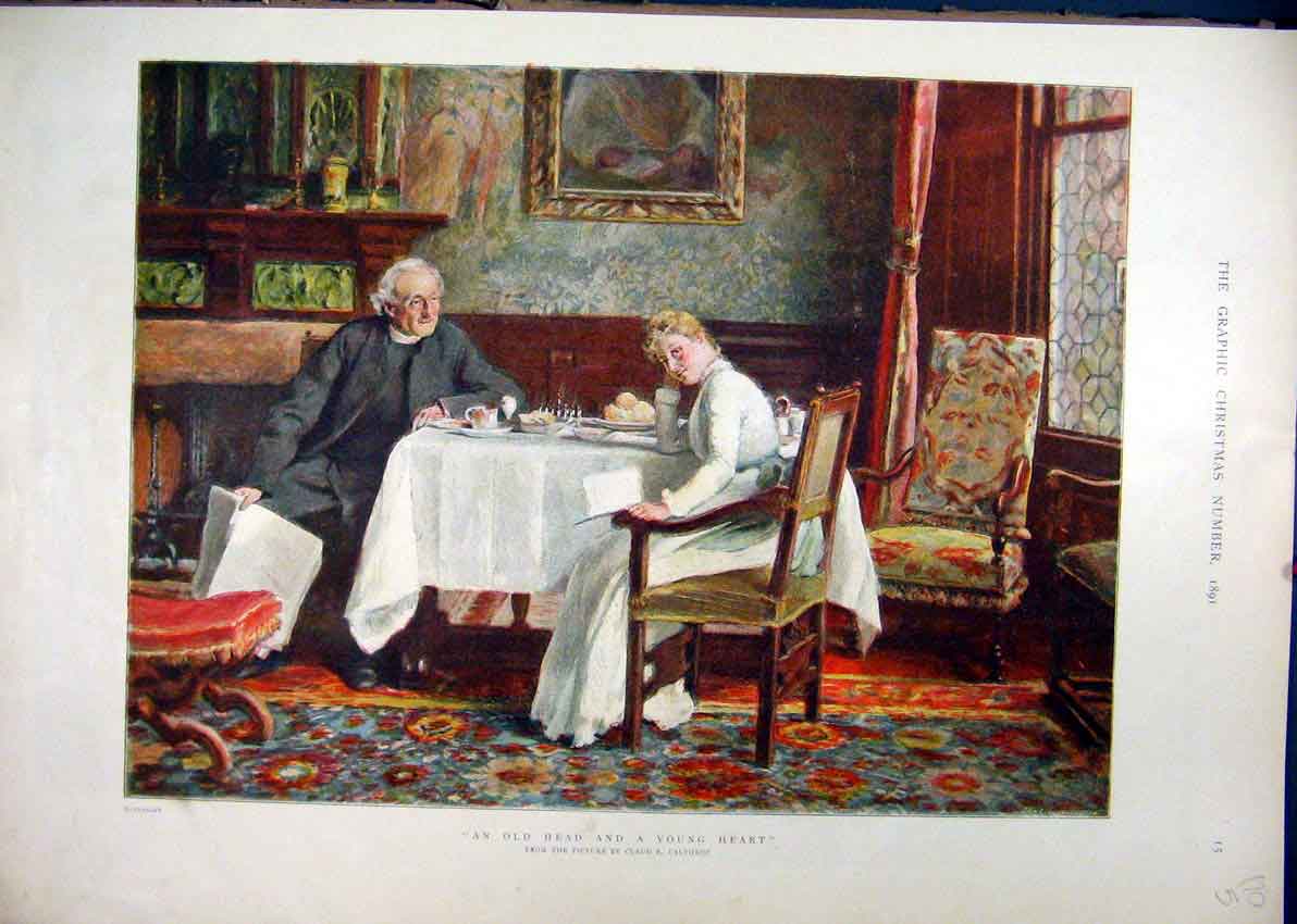Original Old Antique Print Colour 1891 Woman Minister Dinner Table Tea Time 19th