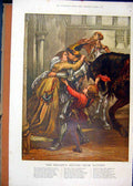 Original Old Antique Print 1879 Knights Return Victory Romance Colour Victorian