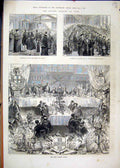 Original Old Antique Print 1873 Mayors Banquet York Table Procession Reception
