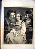 Original Old Antique Print 1872 Woman Men Romance Between Love Riches Victorian