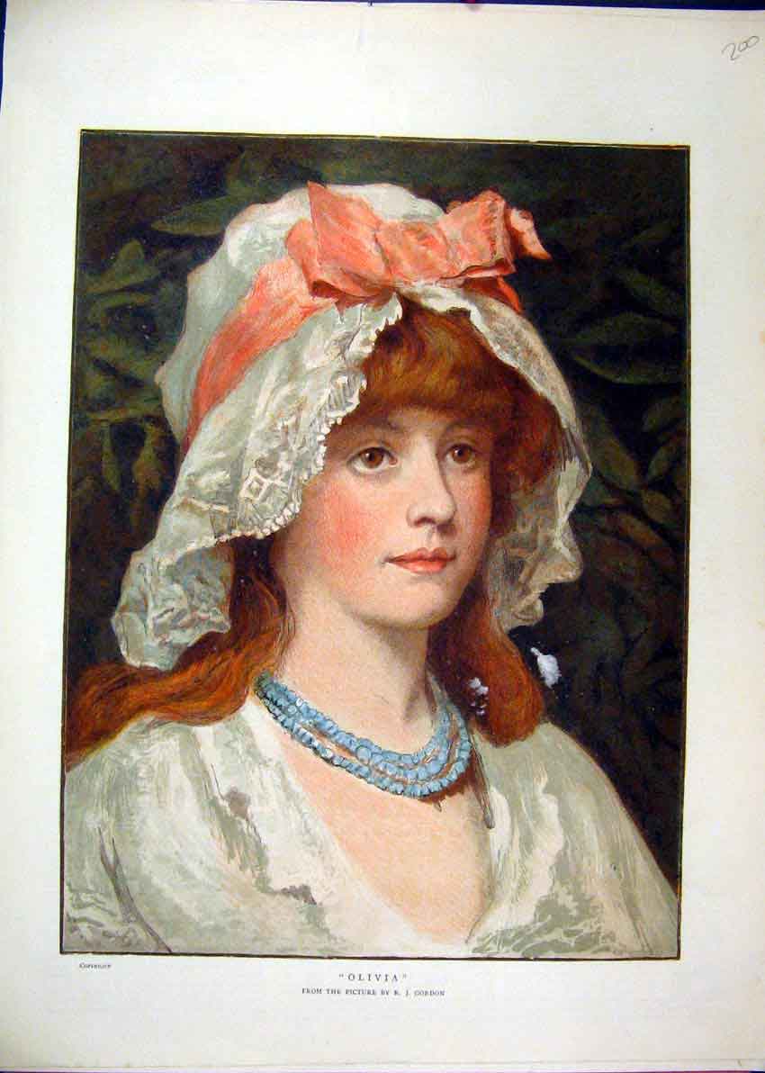 Original Old Antique Print 1883 Portrait Beautiful Woman Olivia Colour Victorian