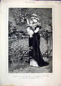 Original Old Antique Print Woman Little Girl 1879 Flowers Buds Blossoms 19th