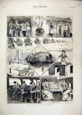 Original Old Antique Print Sardine Fishery Cornwall 1880 Packing Oiling Drying
