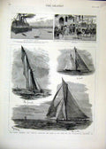 Old Antique Print 1885 Yachts Genesta Puritan International Challenge Cup 19th