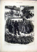 Original Old Antique Print University Boat Race 1875 Toll Gate Putney Bridge