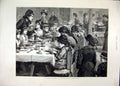 Original Old Antique Print 1885 Penny Dinner Boarding School Children Food Table