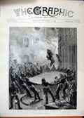 Original Old Antique Print 1894 Fire Brigade Fighting Berlin Man Jumping Canvas