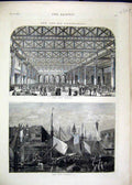 Original Old Antique Print 1875 Billingsgate Market New Boats Inside Outside