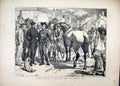 Original Old Antique Print 1871 Buying Horses Brittany French Army Street Scene