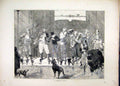 Original Old Antique Print German Music Band 1872 Violin Trumpet Dogs Victorian