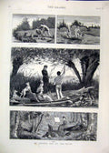 Original Old Antique Print 1879 Artist River Lunch Fishing Boating Victorian
