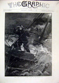 Original Old Antique Print 1886 Ship Look Out Stormy Night North Sea Fine Art
