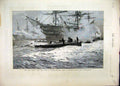 Original Old Antique Print 1879 Three-Decker Torpedo Boat Portsmouth New Style