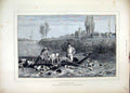 Original Old Antique Print 1872 Landing Stag Hunting Dogs Boat River Horses 19th