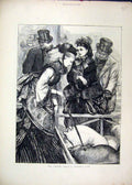 Original Old Antique Print Cattle Show 1871 Women Looking Pig Men A Victorian