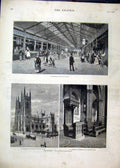 Original Old Antique Print 1879 Sydney General Provision Market Andrew Cathedral