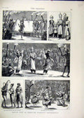 Original Old Antique Print Coolie Life India Operatic Performances 1878 Nautch