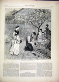 Original Old Antique Print 1870 Garden Work June Bedding Out Tree 19th
