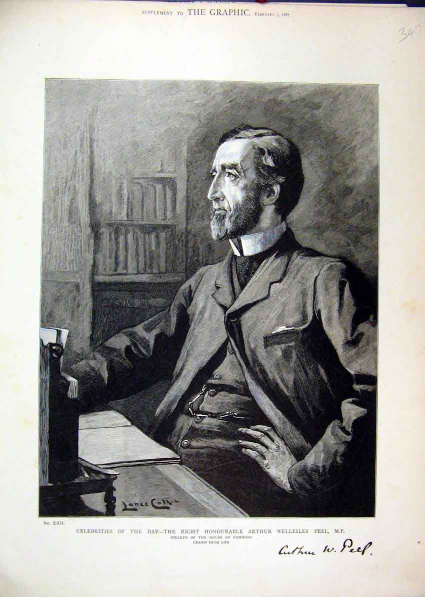 Original Old Antique Print Celebrities Honourable Arthur Wellesley 1887 Speaker