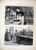 Original Old Antique Print 1874 School Cookery Kensington Scullery Woman Lecture