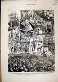 Original Old Antique Print 1882 Colonial Wool Trade Sale Room Dublin Castle Ship