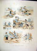 Original Old Antique Print Colour 1886 Children Holiday Beach Net Sandcastle